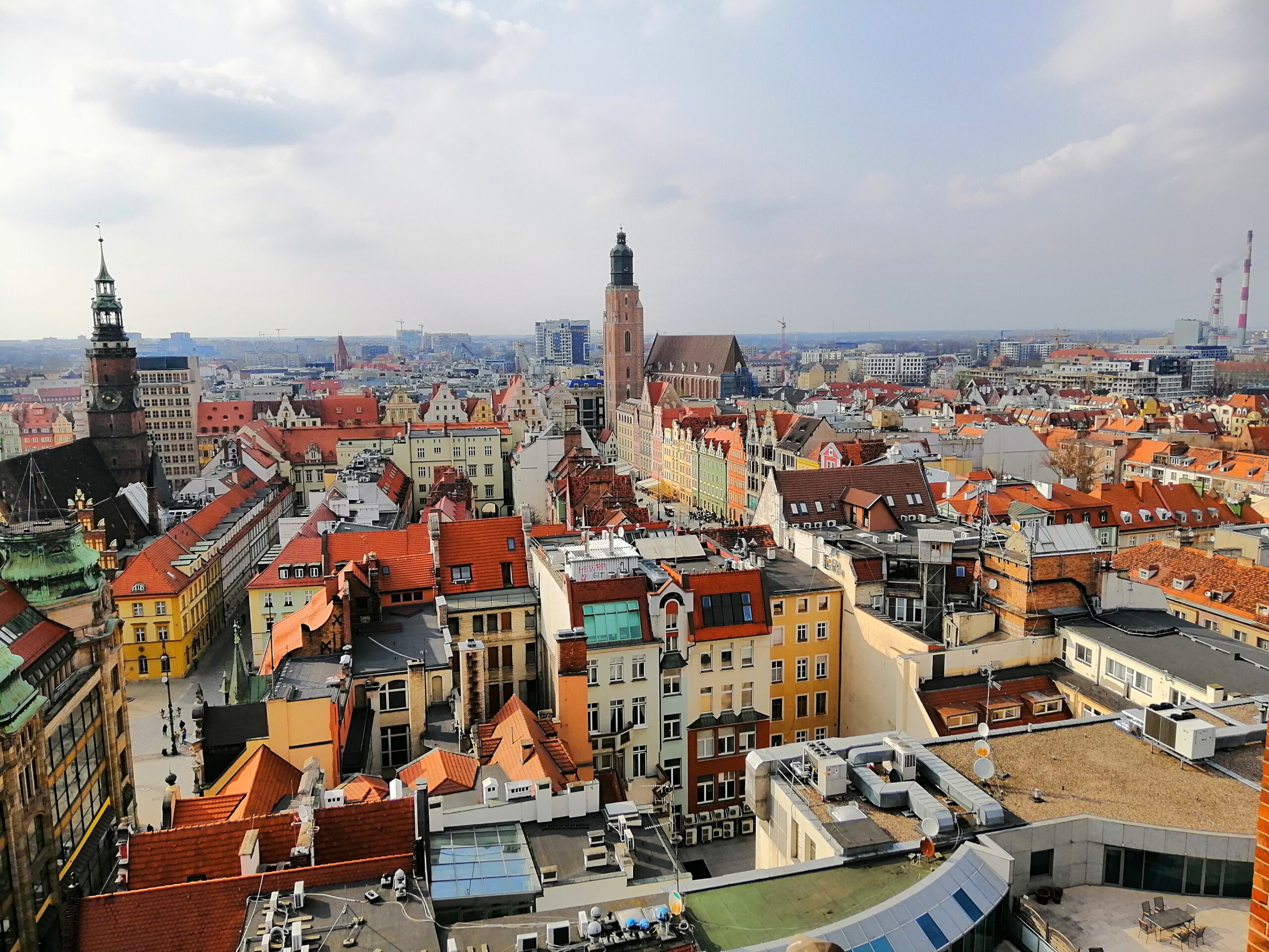 A landscape of Wrocław under a cloudy sky in Poland.